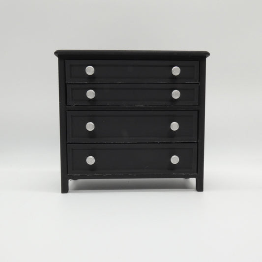 1/6 Scale Doll Furniture Decor Bedroom Black 4 Operable Drawer Dresser Silver Knobs Barbie Integrity FR 1:6 Diorama