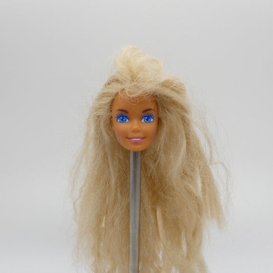 Barbie Doll Head Superstar Face Bangs Long Blonde Crimped Hair 90s Mattel