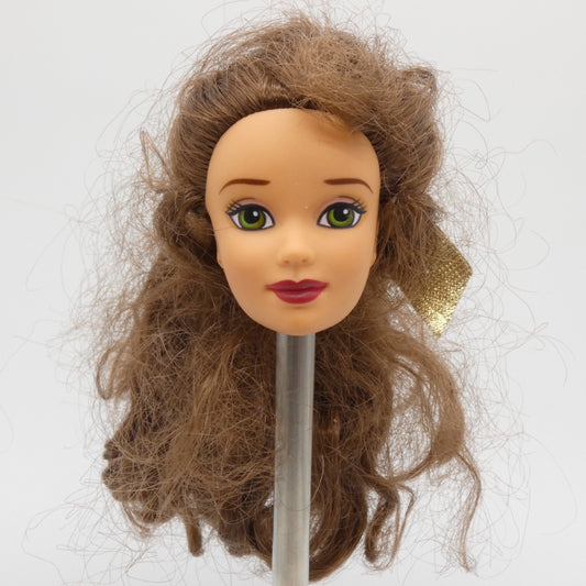 Disney Holiday Princess Belle Doll Head Only Brunette Hair Gold Bow 1997 Barbie