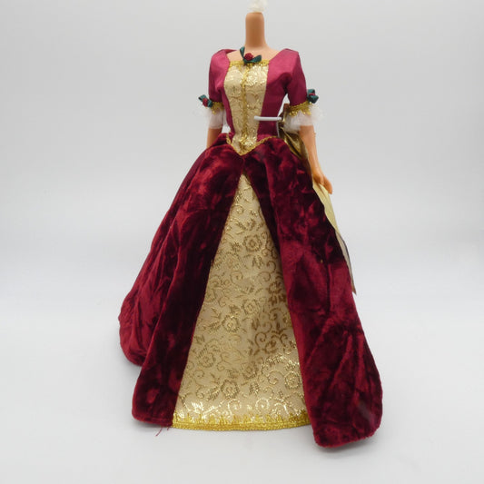 Disney Holiday Princess Belle Doll Dress Burgundy Red Gown 1997 Mattel Barbie