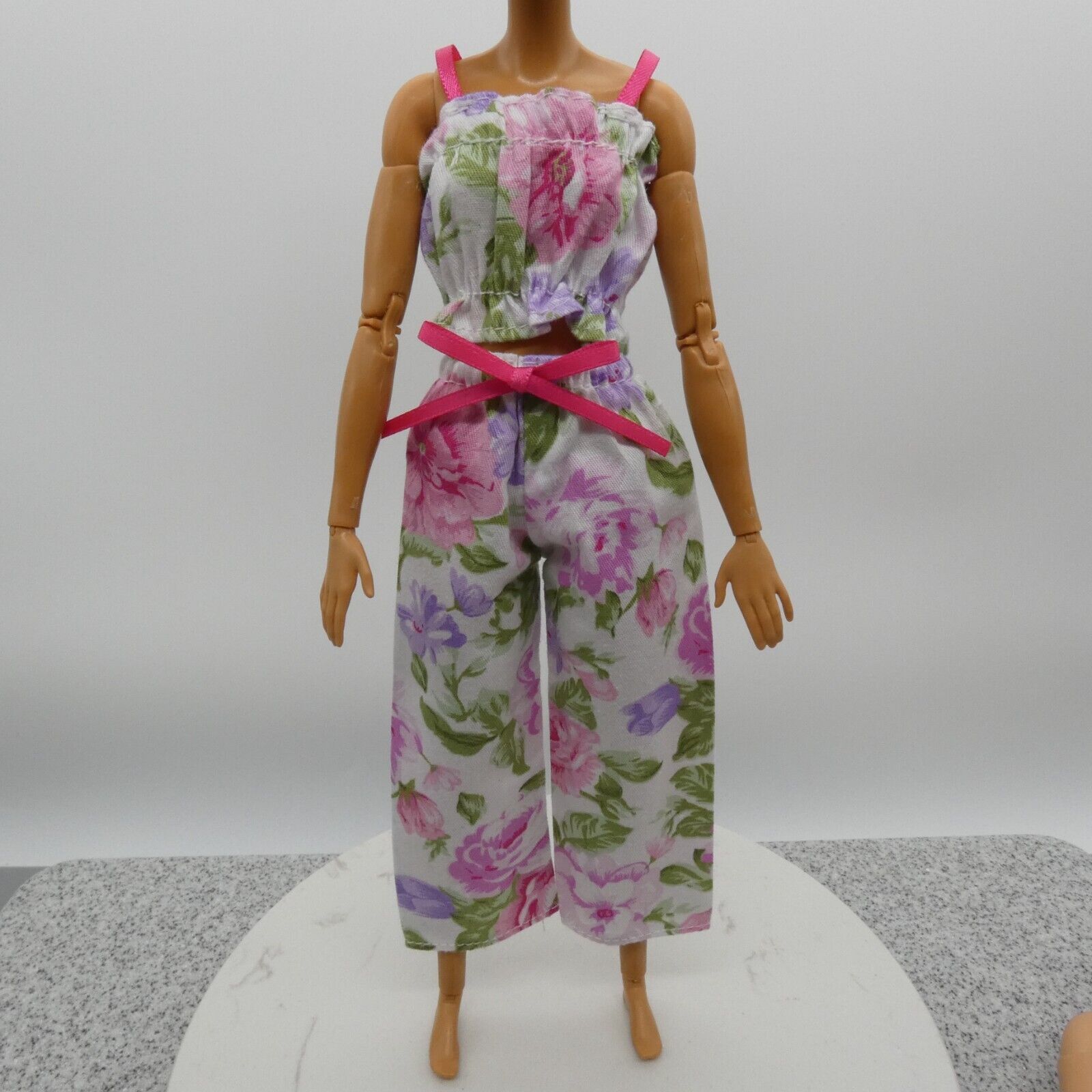 Barbie Doll Size Outfit Pink Floral Tank Top Wide Leg Pants Fit Model Muse MTM