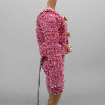 Barbie Doll Size Pink Tweed Suit Jacket Skirt Tube Top Fits Model Muse Xian Xian