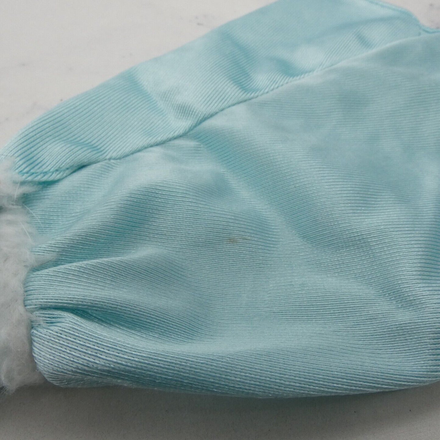 Barbie Doll Size Dress Aqua Blue Short Sleeve Silky Satin Like Faux Fur Accents