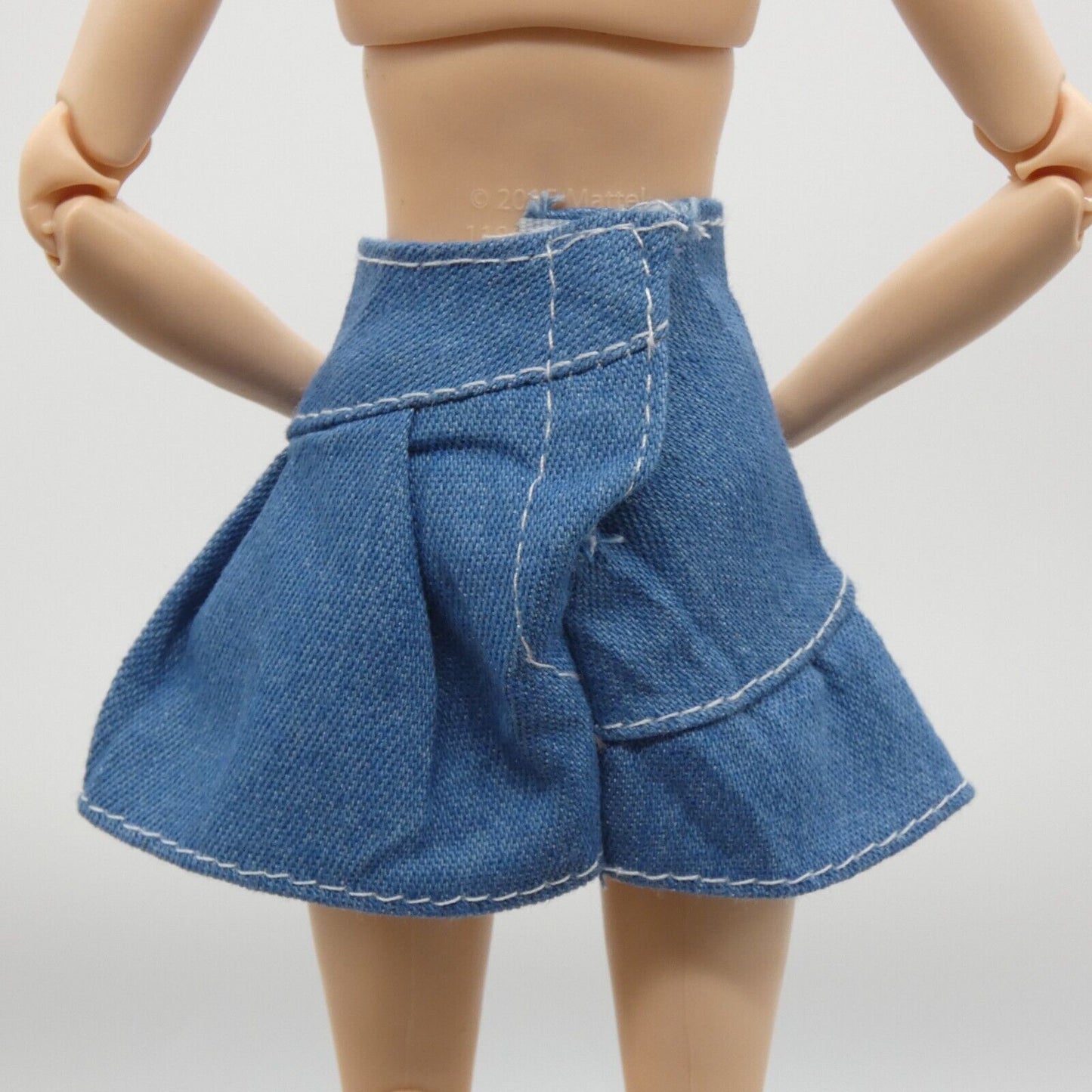 Barbie Doll Size Skirt Blue Denim Jean Pleated Mid Thigh Length A Line