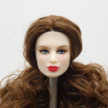 Xian Xian Fashion Doll Head Only Sultry Light Skin Curly Brown Hair Blue Eyes