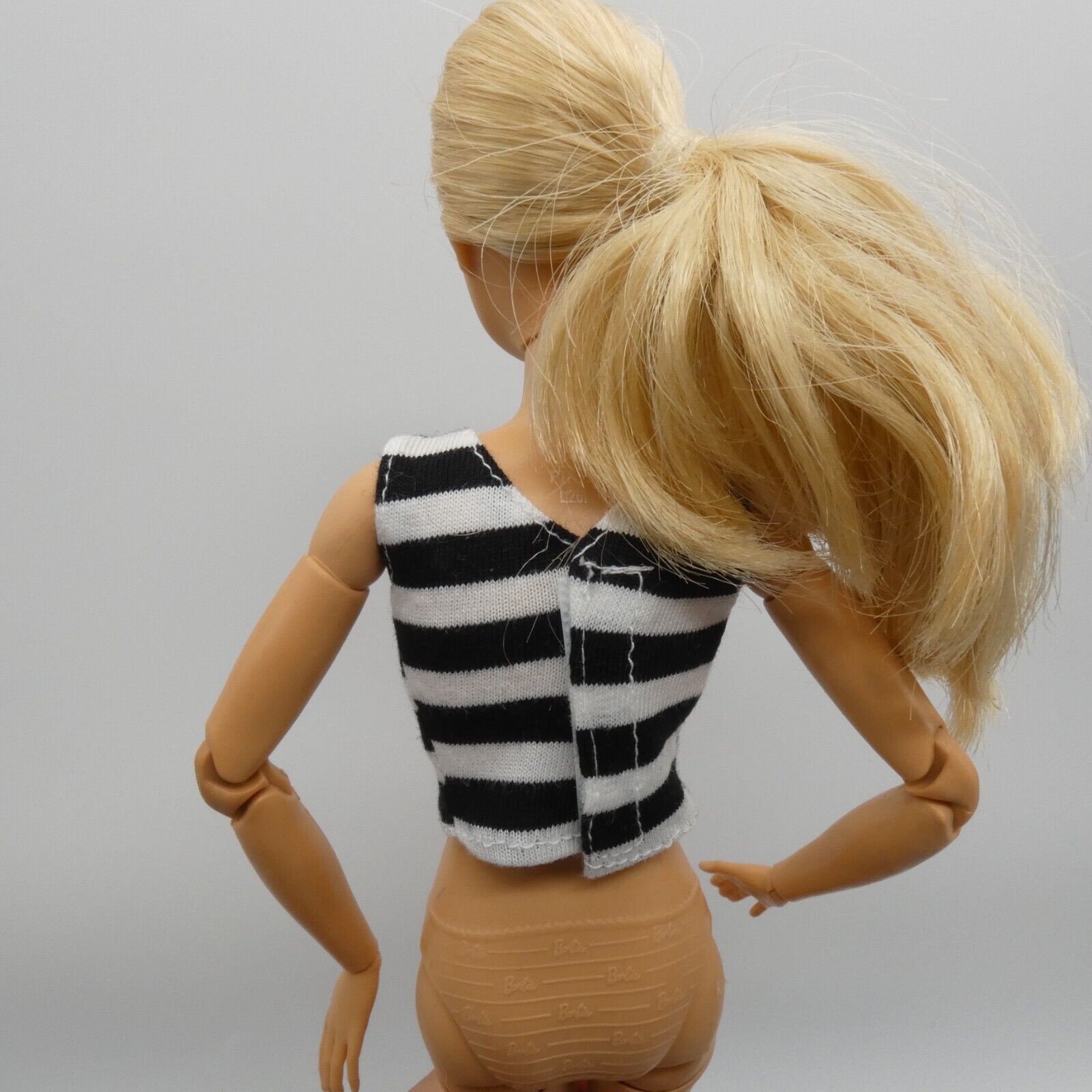 For Barbie Size Doll Tank Top Shirt Black White Striped Midriff Sleeveless