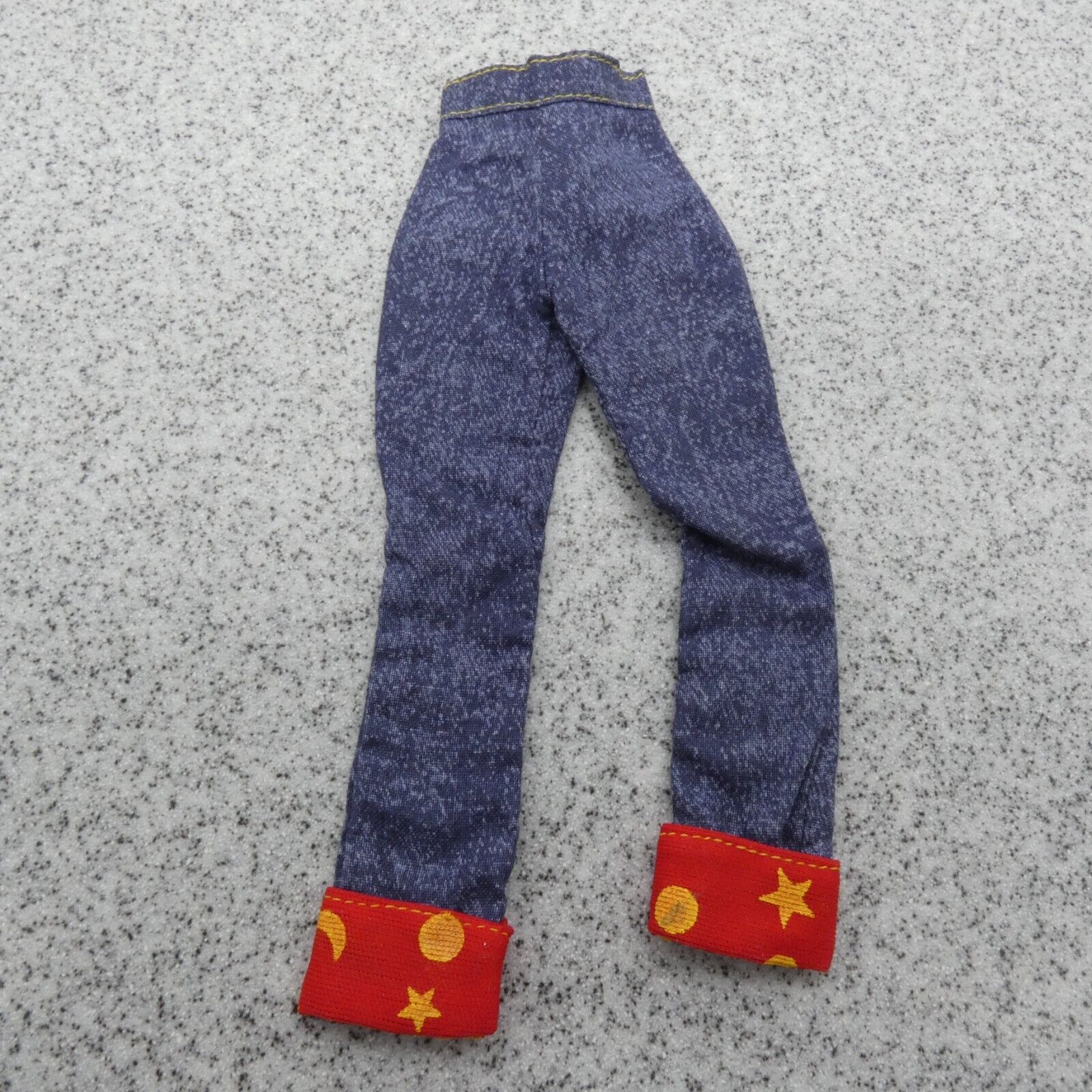 Barbie Doll Pants Blue Jean Denim Like High Waist Red Rolled Cuff Bag Bib Apron