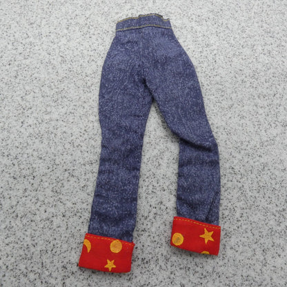 Barbie Doll Pants Blue Jean Denim Like High Waist Red Rolled Cuff Bag Bib Apron