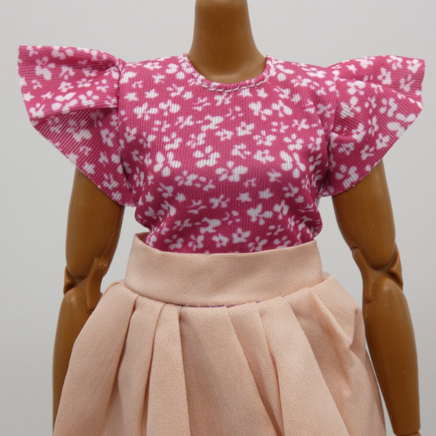 Barbie Doll Size Fashion Dress Pink Floral Top Skirt Fits Model Muse MTM Curvy