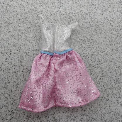 Barbie Doll Dress Silver Bodice Pink Pleated Skirt Blue Ribbon Glitter Sparkle