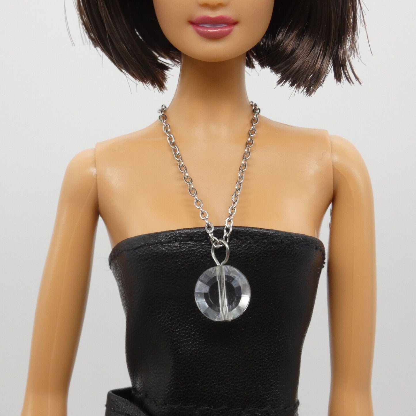 Necklace for Barbie Integrity Toys Doll Round Rhinestone Pendant Silver Chain