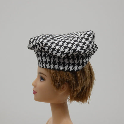 Barbie Doll Size Black White Houndstooth Hat Beret Fits 11 And 12 Inch Dolls