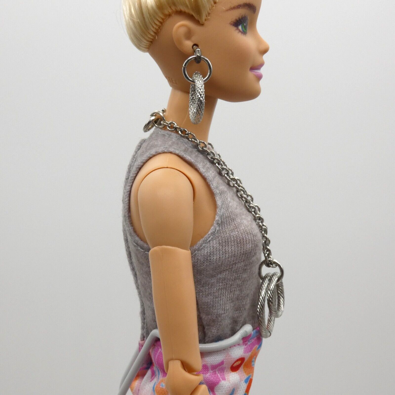 Barbie Doll Size Silver Chain Necklace And Hoop Earrings Ring Pendants