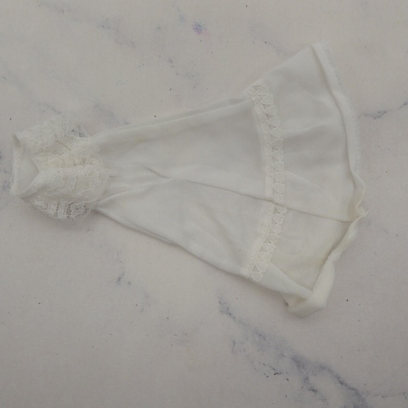 Barbie Doll Size Dress White Silky Satin Like Strapless Sweetheart Lace Accent