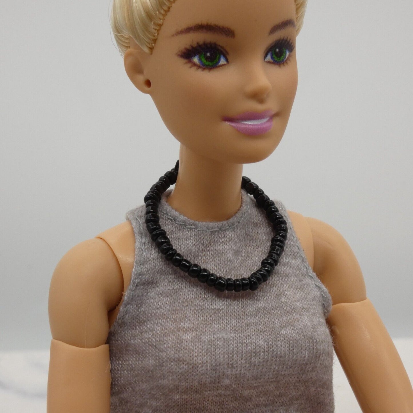 Barbie Doll Size Beaded Black Necklace Choker Stretch fits 11.5 Inch Handmade