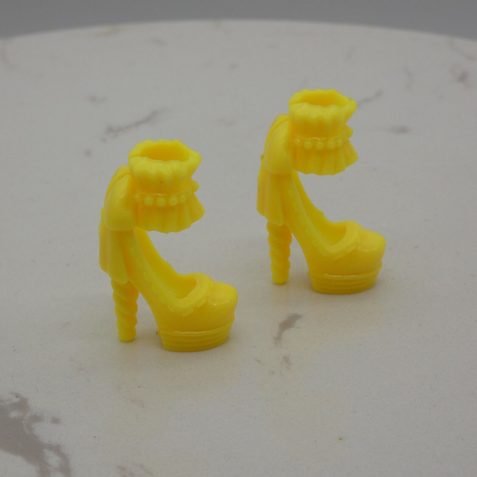 Barbie Doll Size Shoes High Heel Yellow Ruffle Ankle Strap Closed Toe Round