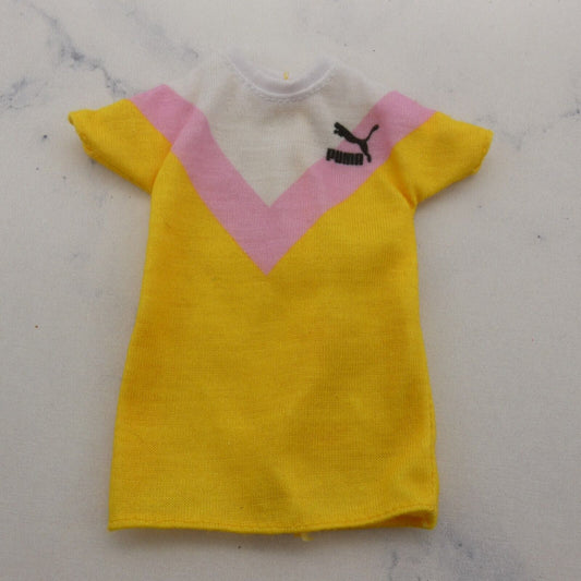 Barbie Doll Puma Branded Shirt Dress Top Yellow Pink White 2019 Mattel GHX81