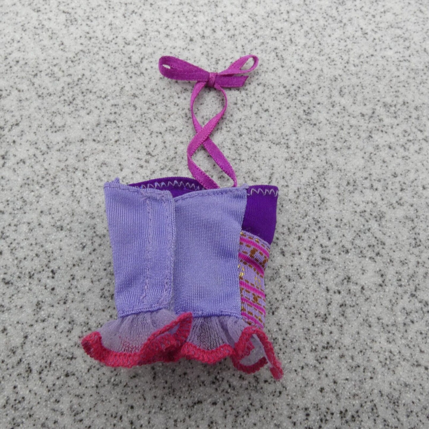 Barbie Doll Size Shirt Top Purple Sleeveless Halter Ruffle Glittler Bodice