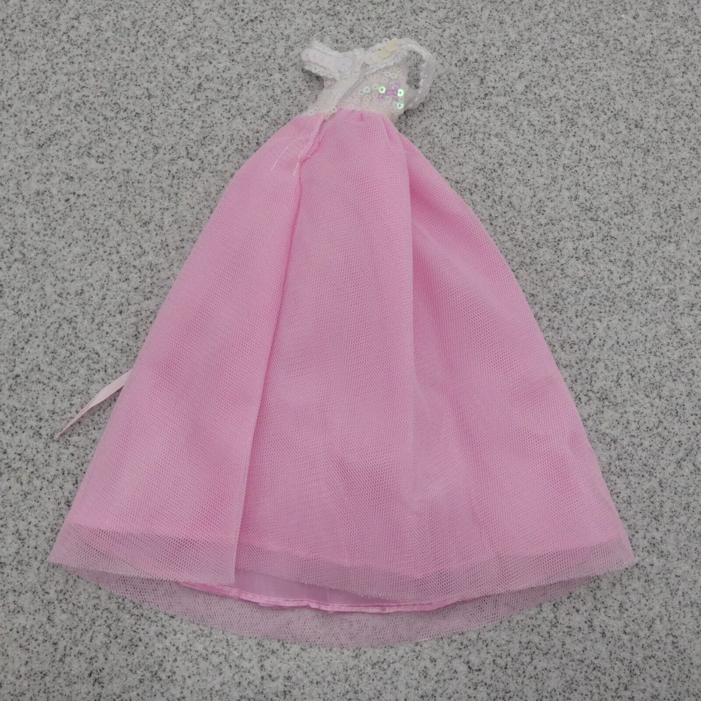 Barbie Doll Size Dress Pink Gown Silver Sequins Bodice Cold Shoulder Tulle Layer