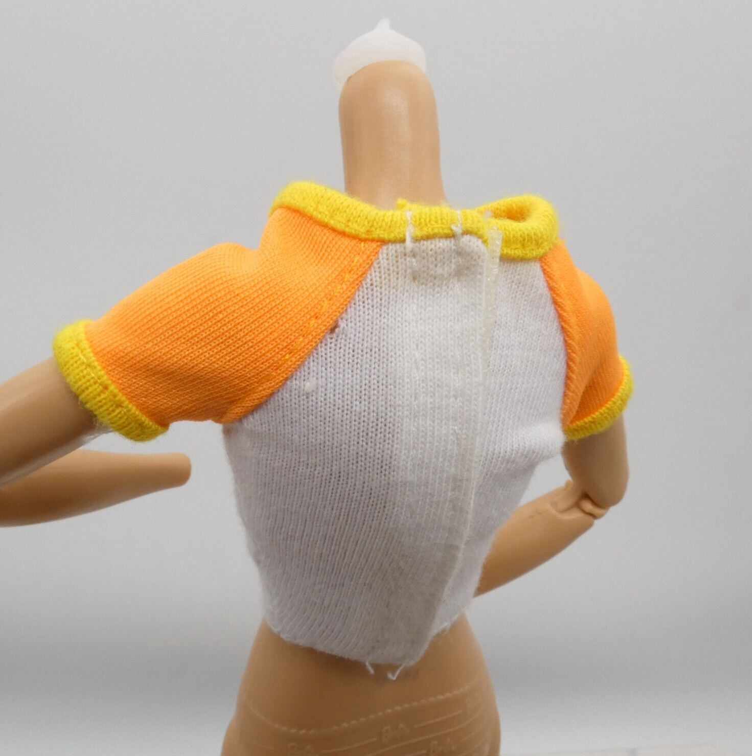 Barbie Doll Size Shirt Top White Orange Sleeves Flying Heart Midriff 90s