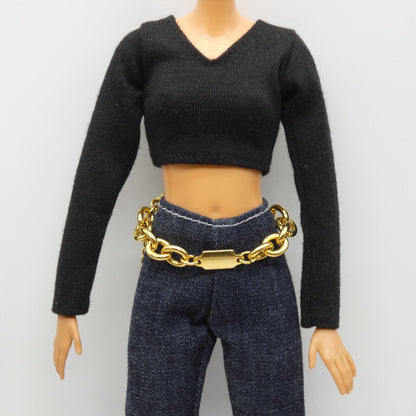 Barbie Curvy Doll Size Gold Tone Chain Belt Chunky Adjustable Handmade