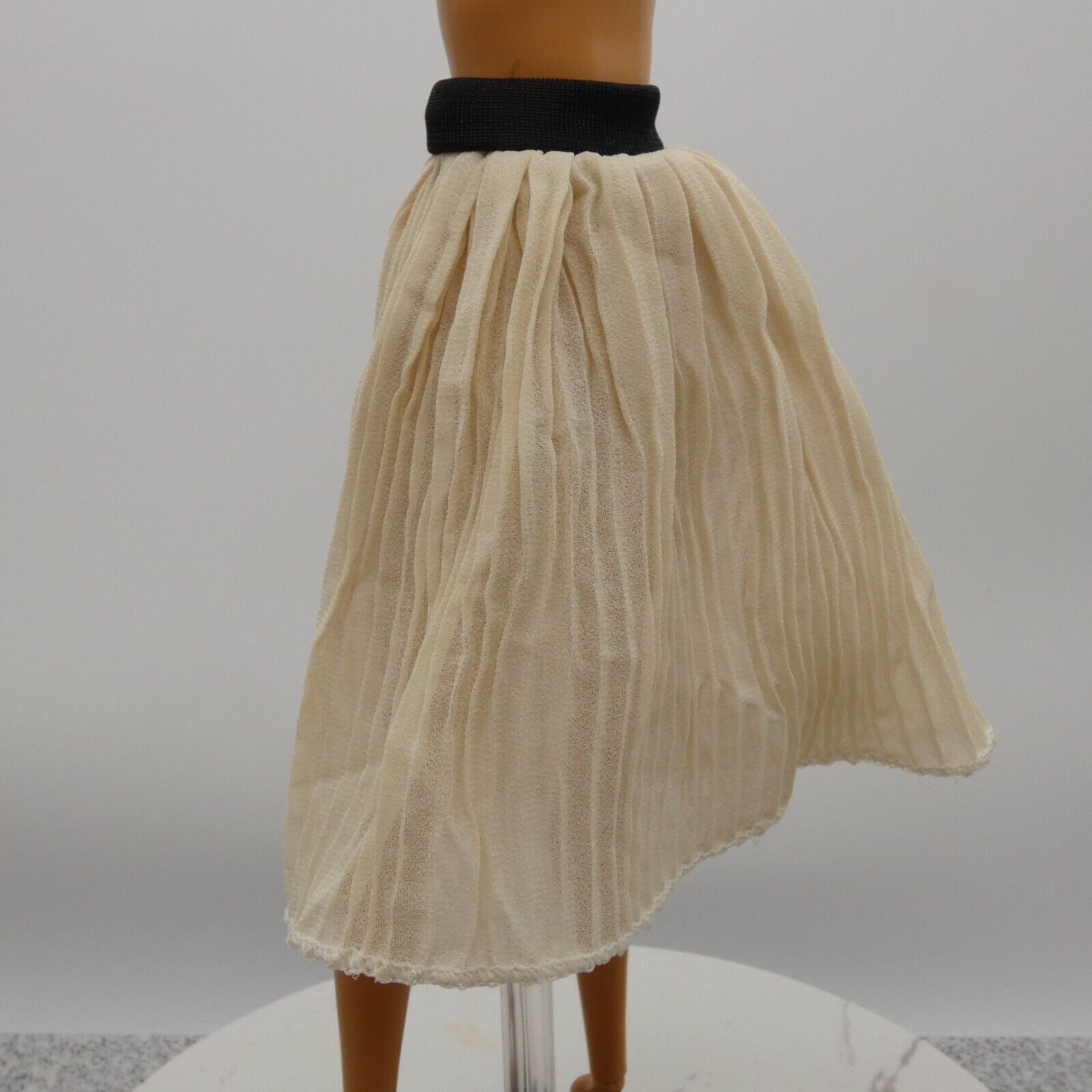 Barbie Doll Size Off White Pleated Skirt Black Waist Band Bellow The Knee