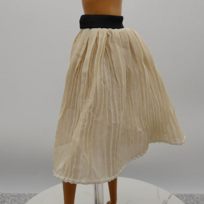 Barbie Doll Size Off White Pleated Skirt Black Waist Band Bellow The Knee