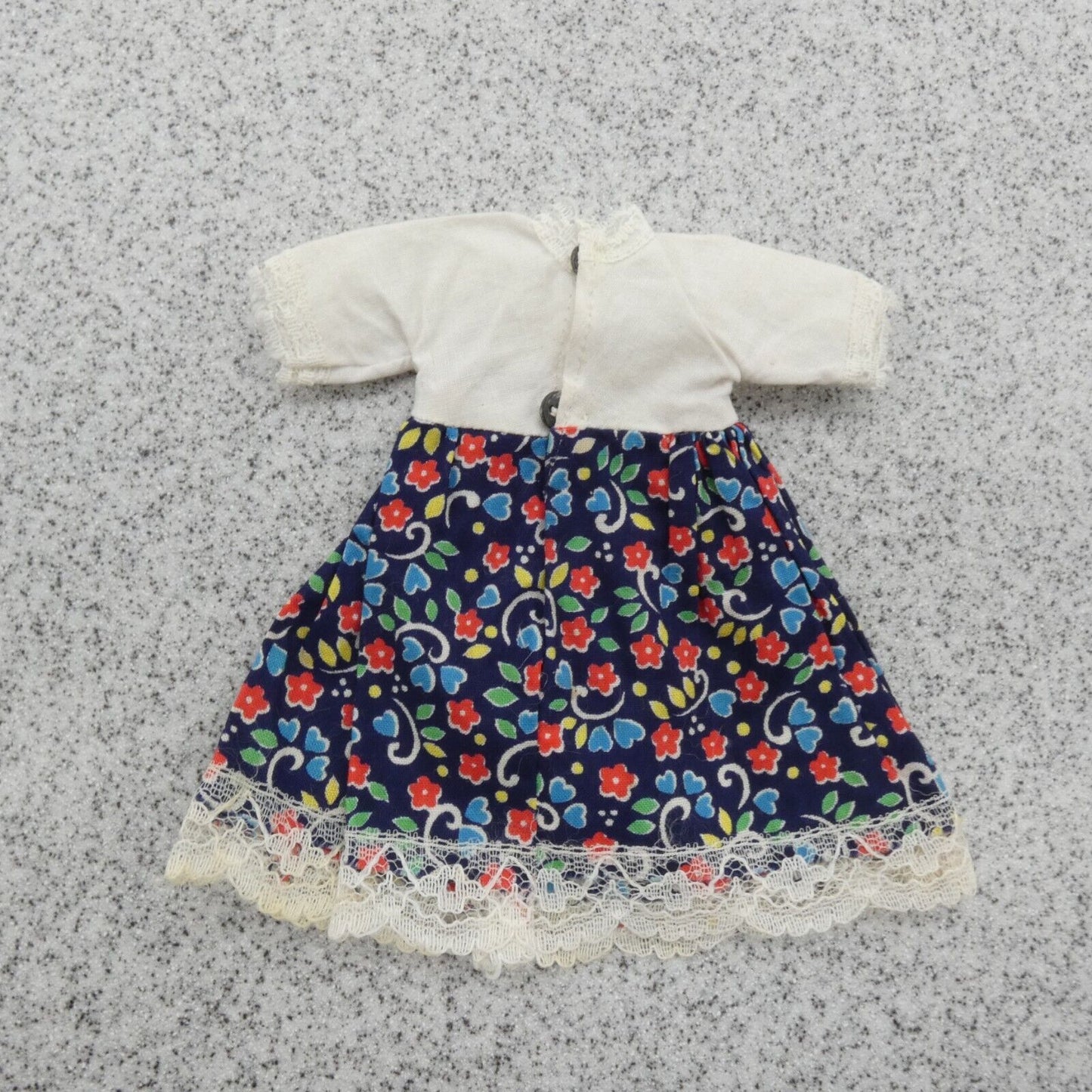 Barbie Doll Size Fashion Dress Navy Blue Floral Print Skirt White Top Lace Trim