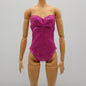 Barbie Doll Size Metallic Pink Swimsuit One Piece Solid Magenta Strapless Clone