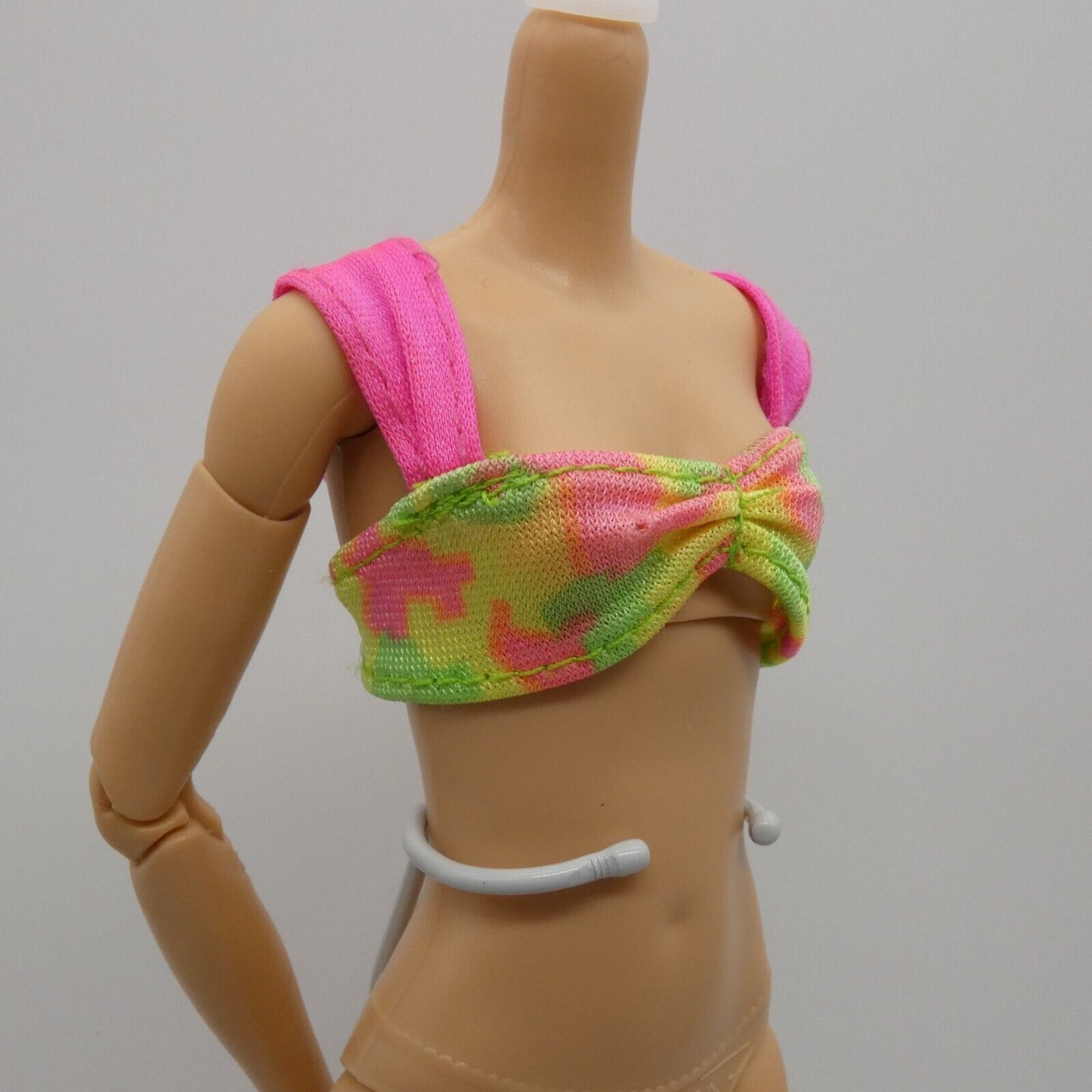 Barbie Doll Swimsuit Bathing Suit Bikini Top Only Multicolor Pink Straps Suntan