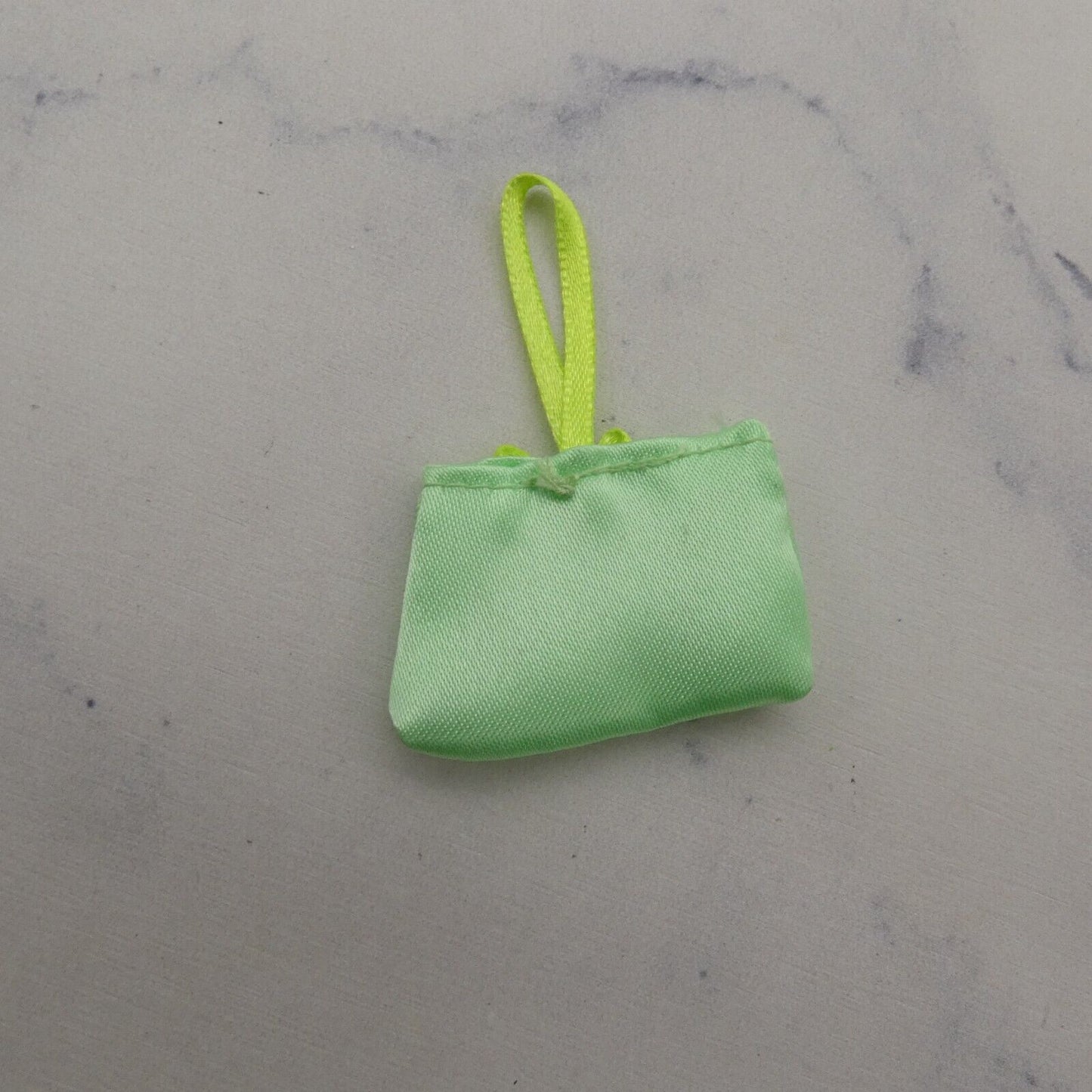 Barbie Doll Size Purse Green Handbag Tote Ribbon Strap Satin Like