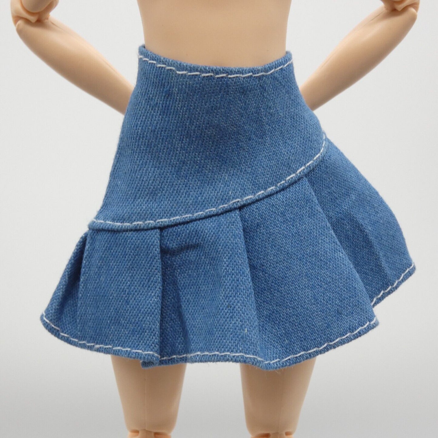 Barbie Doll Size Skirt Blue Denim Jean Pleated Mid Thigh Length A Line