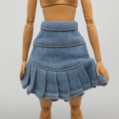 Barbie Doll Size Skirt Blue Jean Denim Like Pleated High Waist Fits Fashionistas