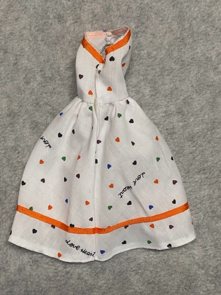 Barbie Doll Size Dress White Hearts Orange Trim Sleeveless Handmade 80s