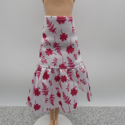 Barbie Doll Size Skirt White Pink Floral High Waist Pleated Fits Fashionistas