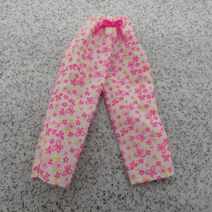 Barbie Doll Capri Pants White Pink Flowers Butterflies PJs Lounge Elastic Waist