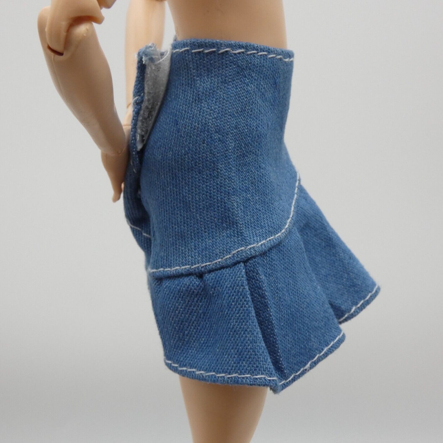 Barbie Doll Size Skirt Blue Denim Jean Pleated Mid Thigh Length A Line