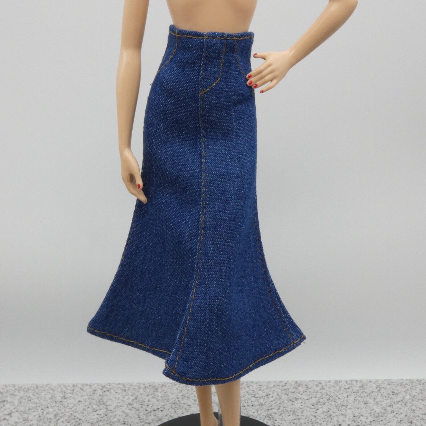 Barbie Doll Size Long Skirt Blue Jean Maxi A Line Slit High Waist Fit Model Muse