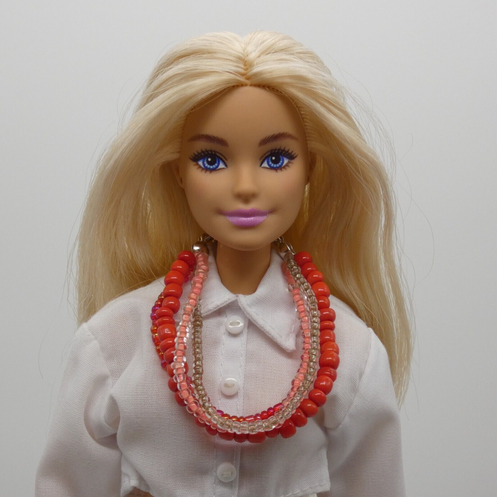 Barbie Doll Size Layered Necklace Red Pink Silver Multi-strand Handmade OOAK