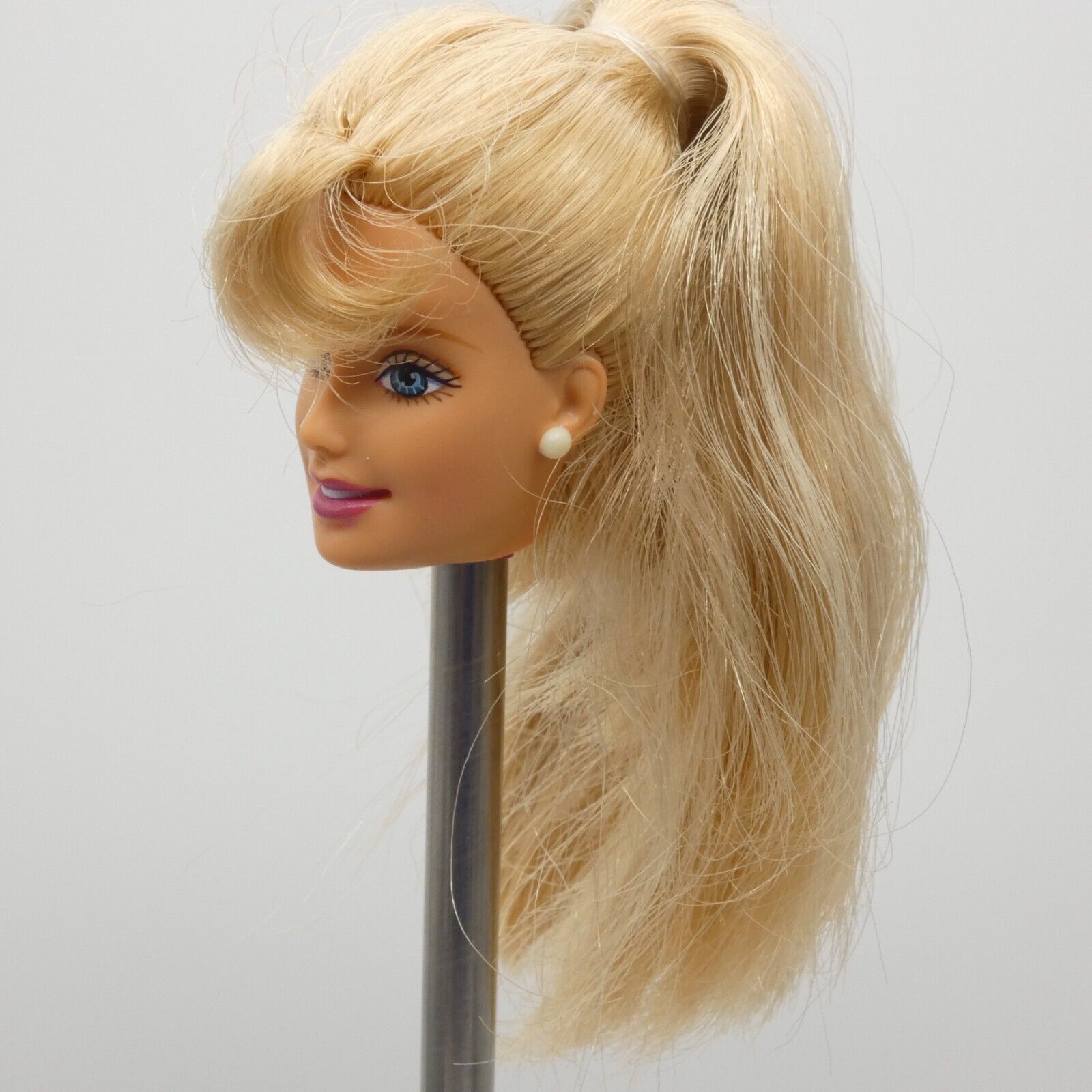 Barbie Doll Head Blonde Hair With Bangs Stud Earrings 2000 Millennium Grad 25707