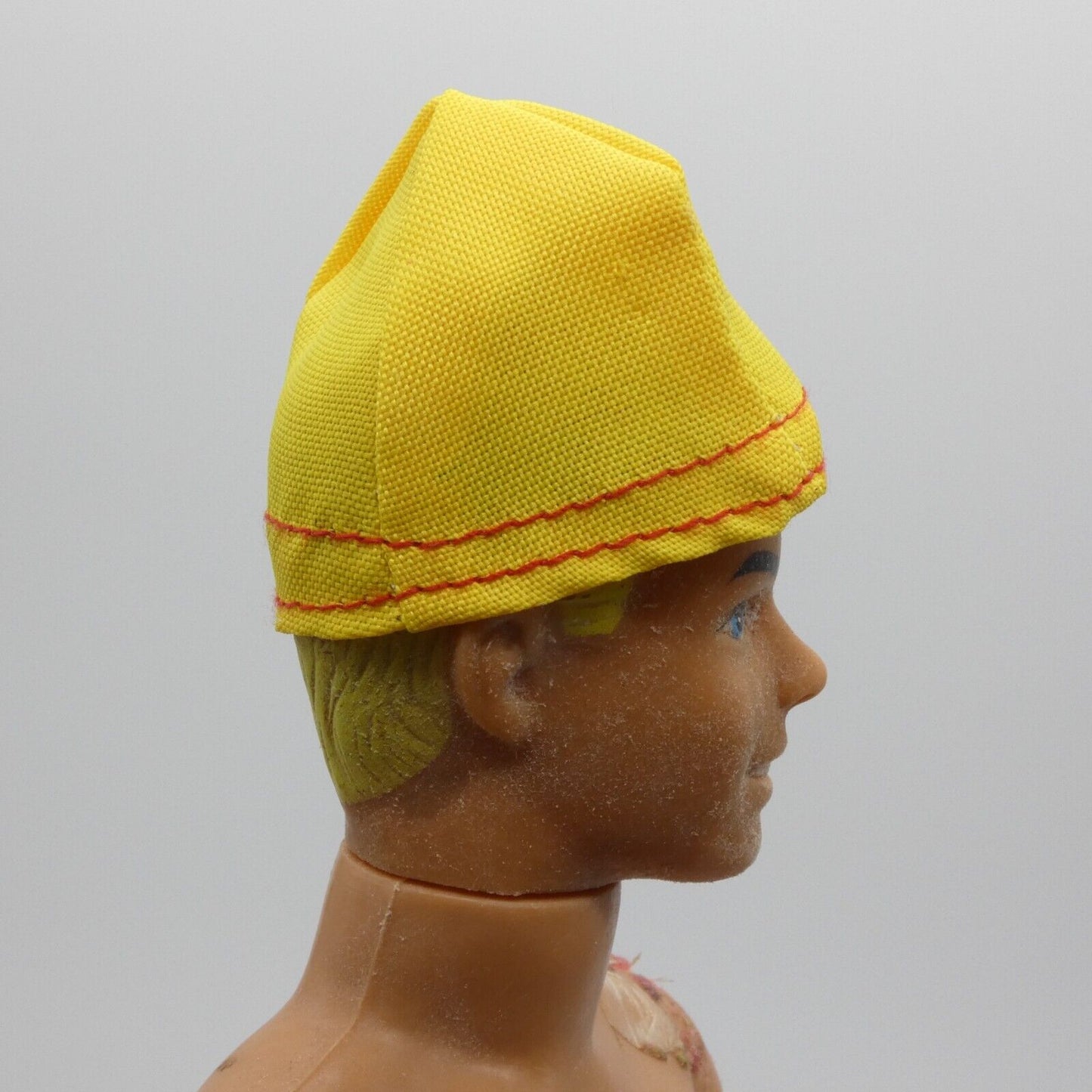 Doll Size Hat Headpiece Yellow Stocking Dome Cap Red Stitching Fits Ken Barbie