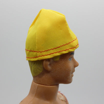 Doll Size Hat Headpiece Yellow Stocking Dome Cap Red Stitching Fits Ken Barbie