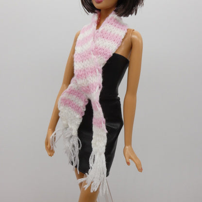 Scarf For Integrity Toys Barbie Size Doll Pink White Stripe Fringe Knitted FR