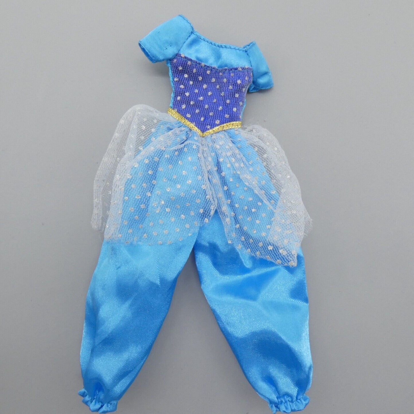 Barbie Doll Size Genie Outfit Blue Silky Puffy Pants Short Sleeve Top Glittery