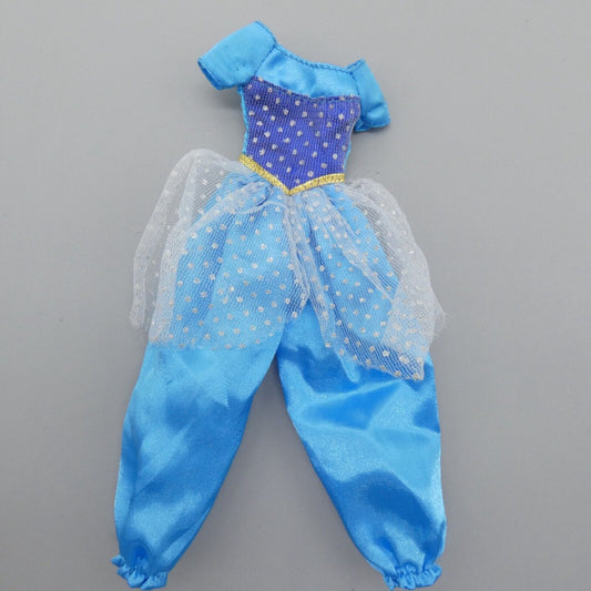 Barbie Doll Size Genie Outfit Blue Silky Puffy Pants Short Sleeve Top Glittery