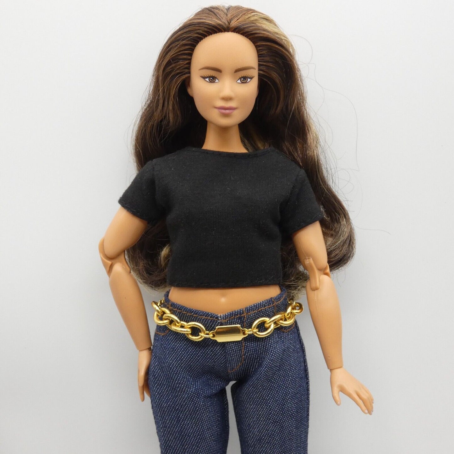 Barbie Curvy Doll Size Gold Tone Chain Belt Chunky Adjustable Handmade