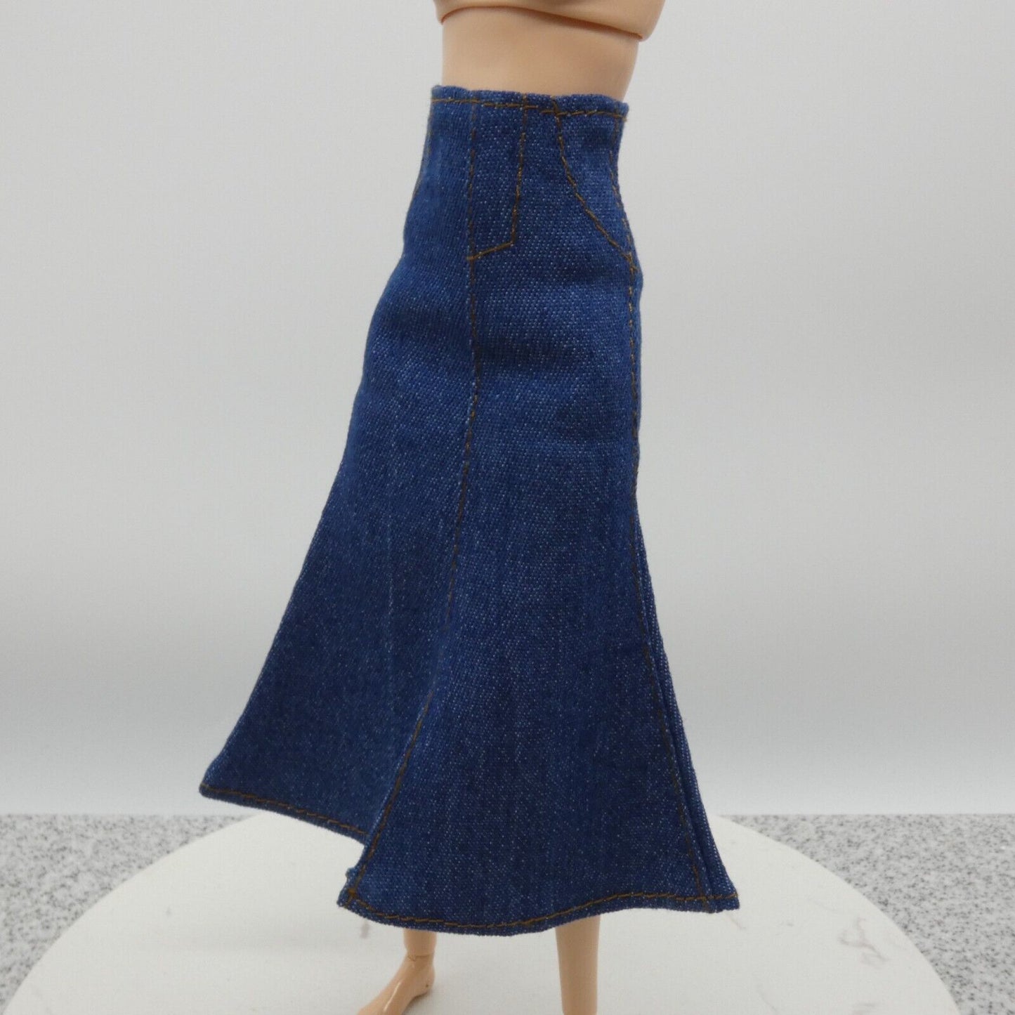 Barbie Doll Size Long Skirt Blue Jean Maxi A Line Slit High Waist Fit Model Muse