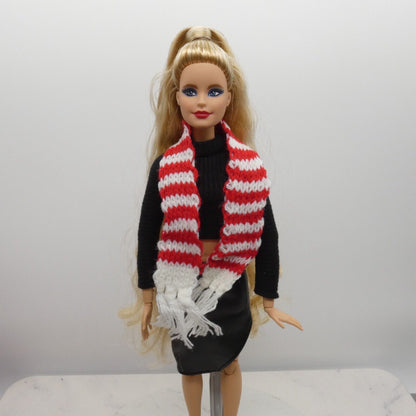 Scarf For Integrity Toys Barbie Size Doll Red White Stripe Fringe Knitted FR