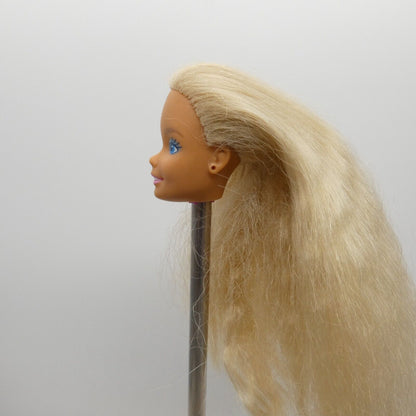 Barbie Doll Head Only Superstar Face Blonde Wavy Crimped Hair Medium Light Tan