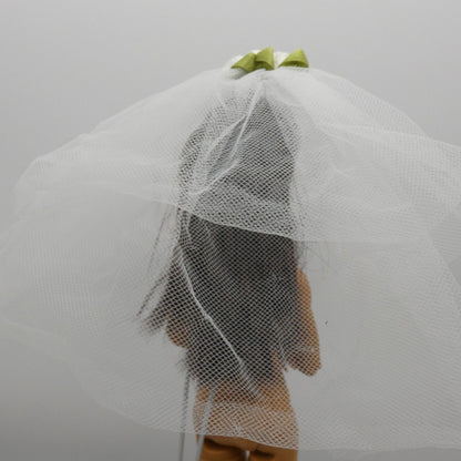 Barbie Doll Size Bridal Veil Double Layered Tulle White Rose Flowers Headpiece